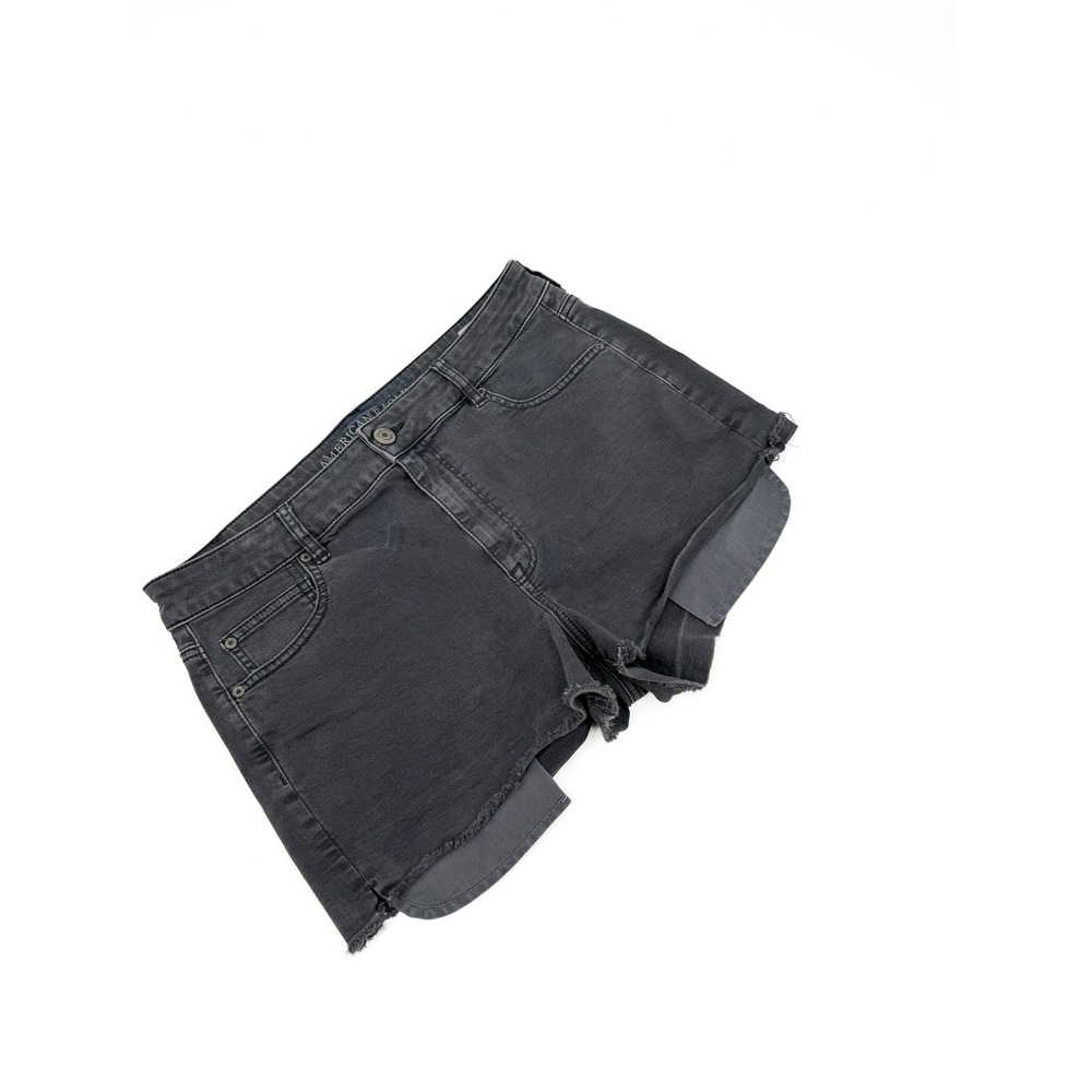 American Eagle Denim Shorts Women 16 Gray Super Stretch Raw Hem High Rise Cutoff
